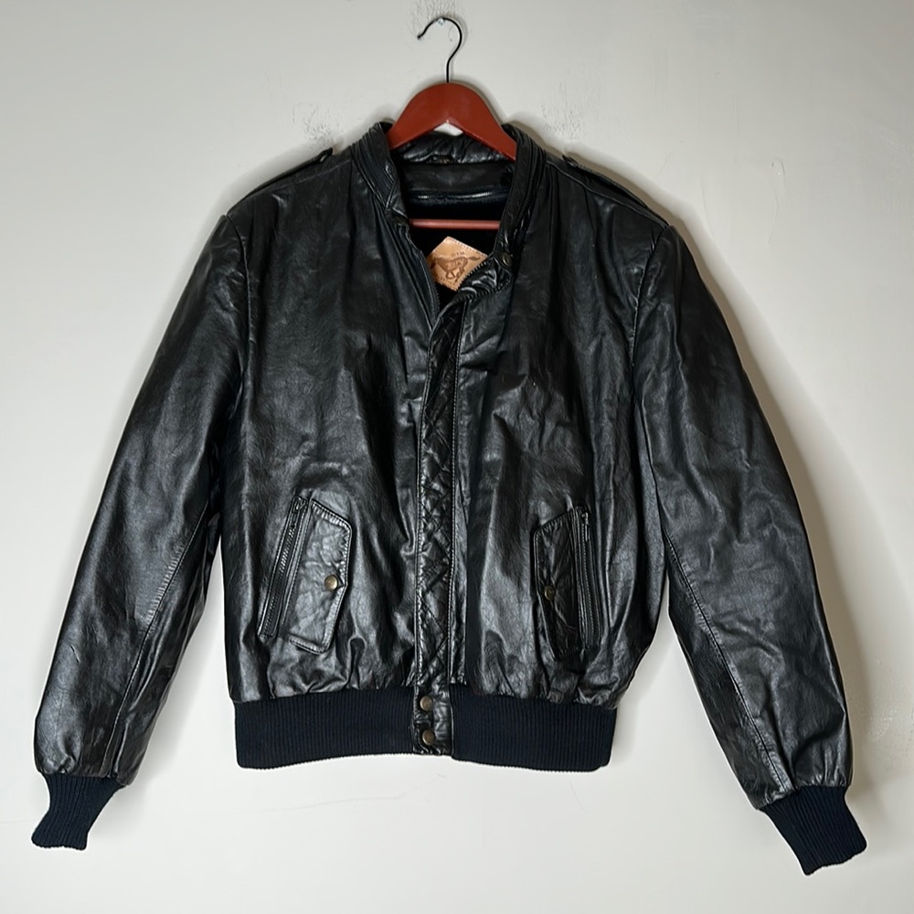 $1499 FURY Men’s Luxury Black Leather Bomber Utility Jacket Vest Coat size 44